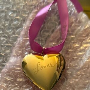 Taylor Swift Gold Heart Locket holiday ornament with Pink Ribbon - No Box